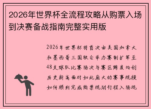2026年世界杯全流程攻略从购票入场到决赛备战指南完整实用版